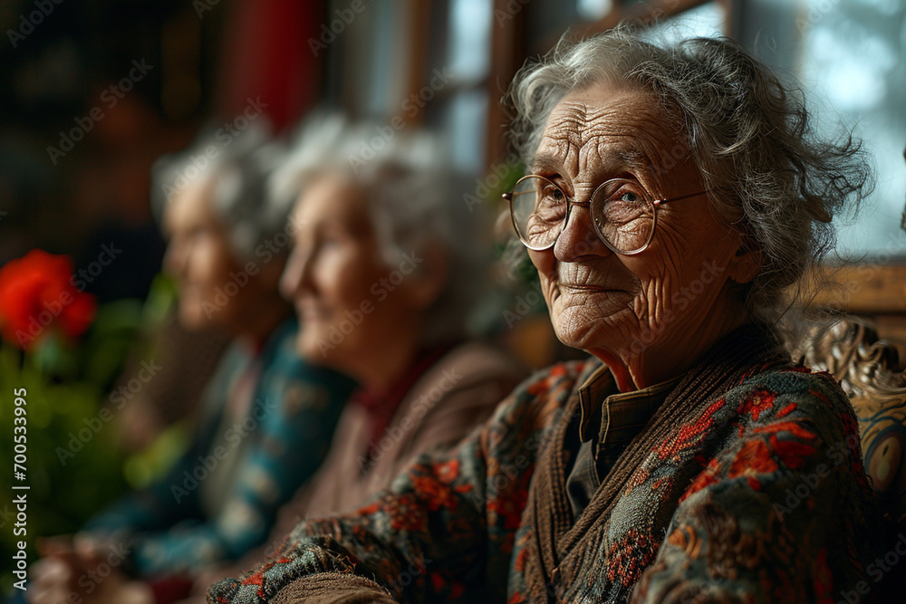 happy old age, a group of elderly people in a nursing home