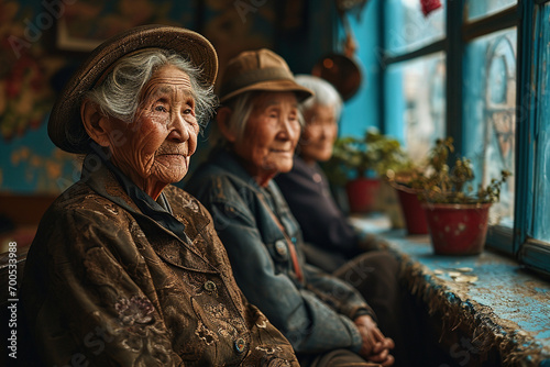 happy old age, a group of elderly people in a nursing home