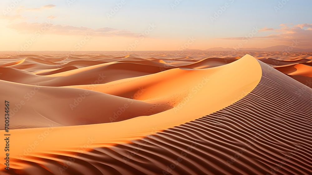 Panoramic view of the sand dunes in the Sahara desert - obrazy, fototapety, plakaty 