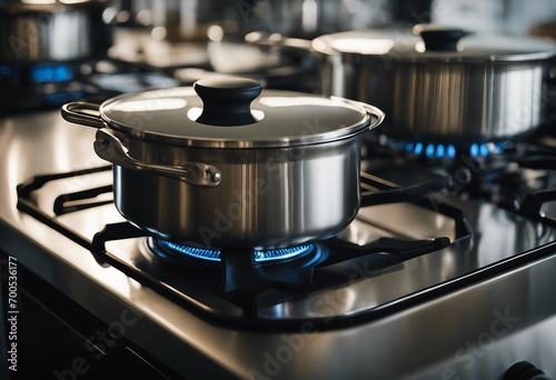 Cooking pots on the stove photo