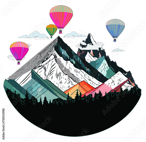 Illustration of a landscape with hot air balloons (ID: 700536988)