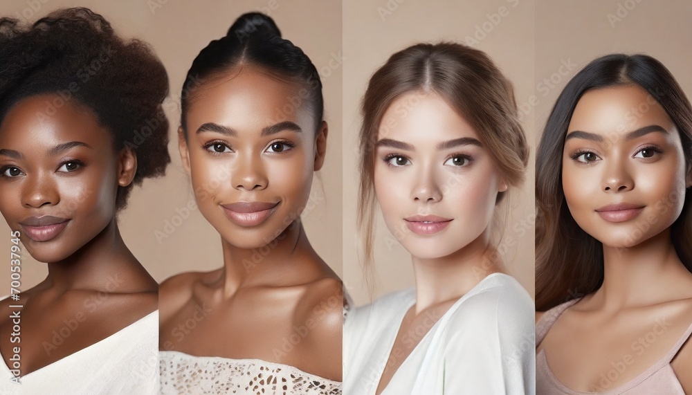 Group of Beautiful Woman of Different Ethnicity and Backgrounds - Concept for Beauty, Diversity and Fashion Group of Beautiful Woman of Different Ethnicity and Backgrounds - Concept for Beauty, Diversity and Fashion