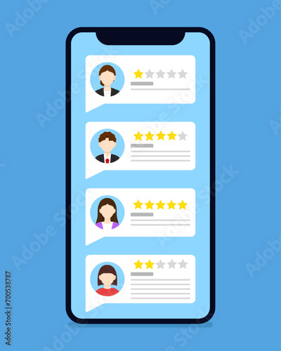 Customer reviews. View customer reviews on your smartphone. Vector illustration