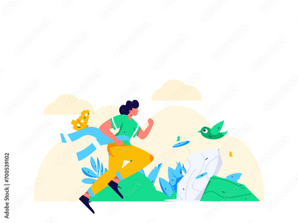 People exercising healthy running vector internet operation illustration
