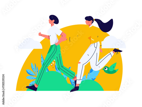 People exercising healthy running vector internet operation illustration
