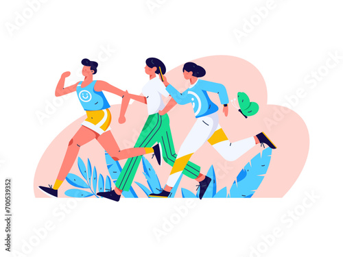 People exercising healthy running vector internet operation illustration
