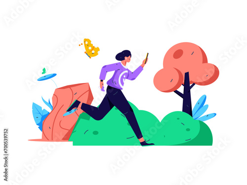 People exercising healthy running vector internet operation illustration
