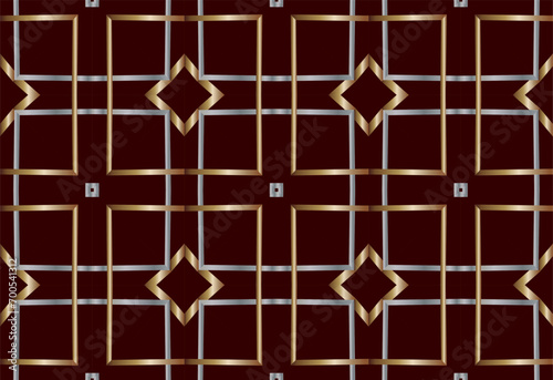  Dynamic shapes composition. Seamless pattern with symmetric geometric ornament. Ornamental mosaic texture.