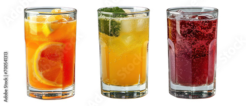 Set of 3 Different Energizing Sports Drinks Isolated on Transparent or White Background, PNG