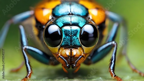 Macro shot that captures the gaze of an insect through its eyes. Zoom in to showcase the individual lenses and the reflections, background image, generative AI © Hifzhan Graphics