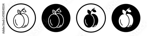 Apricot icon set. prune fruit vector symbol in black filled and outlined style. photo