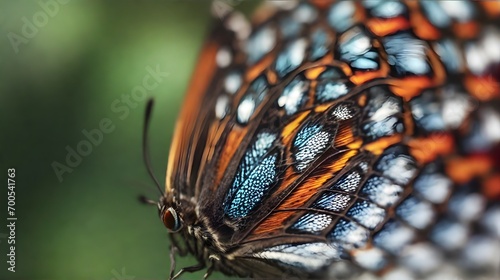 Close-up of a Butterfly Wing, Zoom in on the intricate patterns and scales of a butterfly wing, revealing its natural beauty, background image, generative AI
