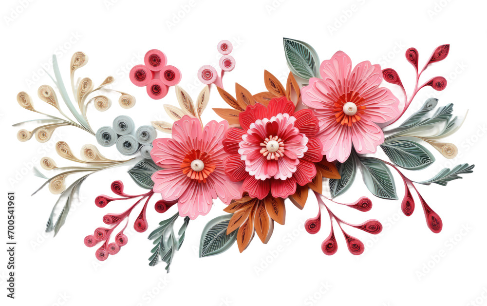 Crafting a Unique and Artistic Paper Quilling Greeting with Precision and Style Flower on White or PNG Transparent Background