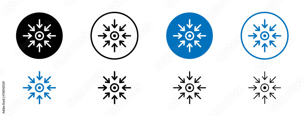 Specific line icon set. Focus arrows sign. Concentrate symbol in black and blue color. - obrazy, fototapety, plakaty 