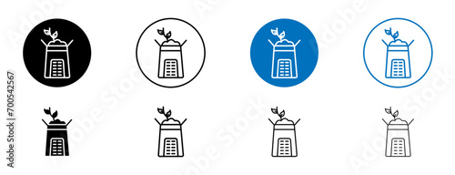 Composter line icon set. Food compost bin container sign in black and blue color. photo