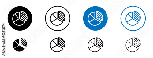 Market share line icon set. Company business profit pie chart sign in black and blue color.