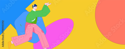 People exercising healthy running vector internet operation illustration
