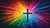  a cross in the center of a multicolored background with a cross in the center of the image and a starburst in the middle of the cross.