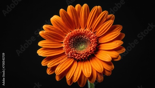  a close up of an orange flower on a black background with the center of the flower in the center of the flower and the center of the flower in the center of the flower.