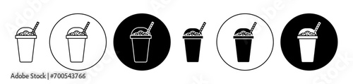 Frappe vector icon set. Chocolate milkshake cup symbol. Coffee slush sign suitable for apps and websites UI designs. photo