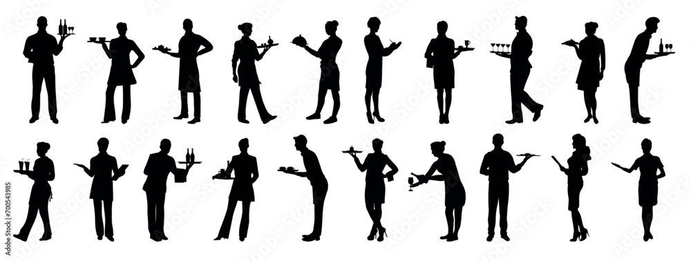 silhouette of chef and waitress and waiter. Good use for symbol, logo, web icon, mascot, sign, or any design you want. silhouette of chef and waitress and waiter. Good use for symbol, logo, web icon, mascot, sign, or any design you want.