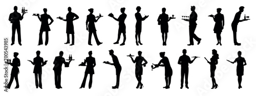 silhouette of chef and waitress and waiter. Good use for symbol, logo, web icon, mascot, sign, or any design you want.