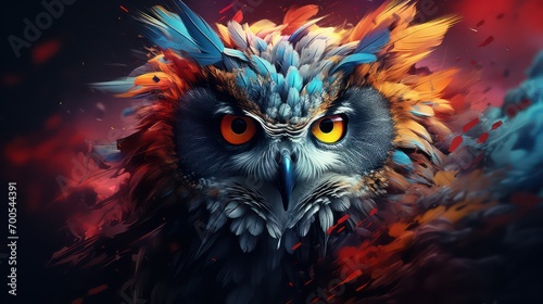 owl with a colorful splash background © Sania
