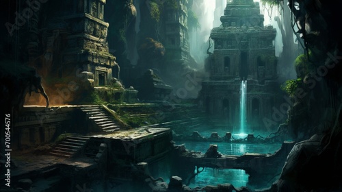 the mysterious Mayan underworld, known as Xibalba, in an artistic interpretation. photo