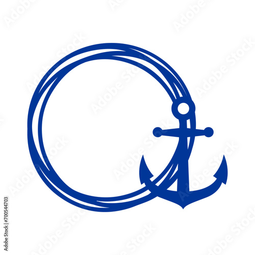 Logo Nautical. Marco circular con líneas con silueta de ancla de barco