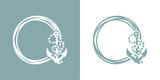 Logo Nautical. Marco circular con líneas con silueta de ancla con cuerda de barco