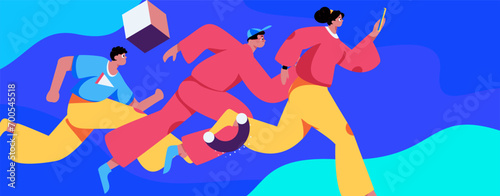 People exercising healthy running vector internet operation illustration
