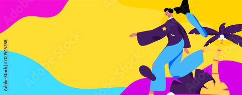 People exercising healthy running vector internet operation illustration
