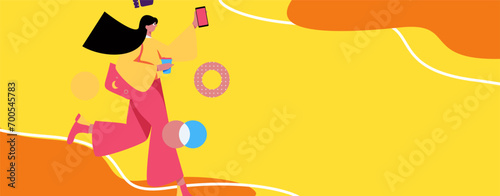 People exercising healthy running vector internet operation illustration

