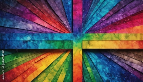  a close up of a multicolored wallpaper with a starburst in the middle of the wall and the colors of the rainbow in the middle of the wall.