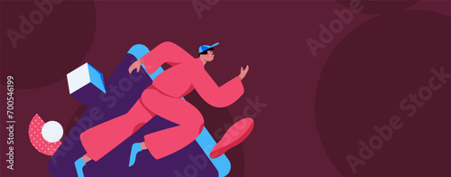 People exercising healthy running vector internet operation illustration
