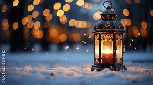 lantern in the snow