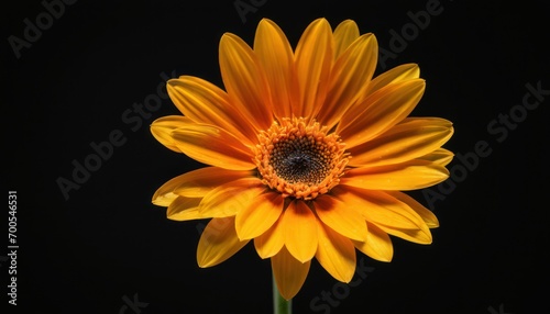  a close up of a yellow flower on a black background with the center of the flower in the center of the flower and the center of the flower in the center of the flower.
