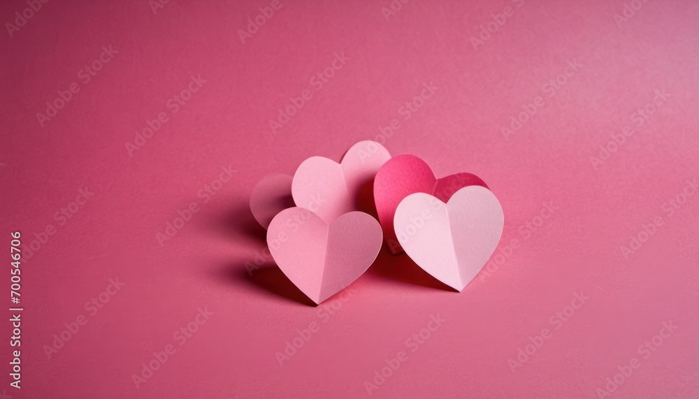  a couple of paper hearts sitting on top of a pink surface with one heart cut out and the other in the shape of a heart, on a pink background.