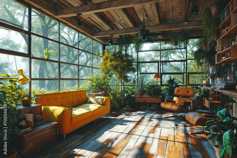 Fototapeta premium mid-century modern style apartment living room inspiration ideas