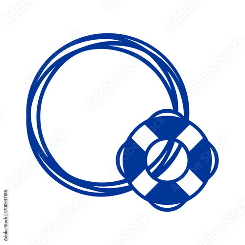 Logo Nautical. Marco circular con líneas con silueta de anillo salvavidas