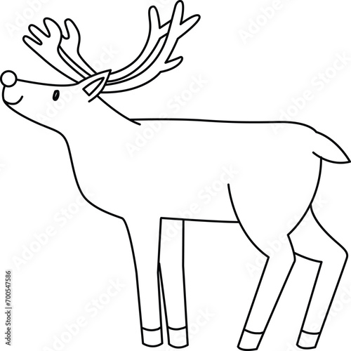 Cute reindeer cartoon standing, celebrating Christmas and New Year. Adorned with reindeer decorations, the reindeer is having fun during the festive Christmas season.