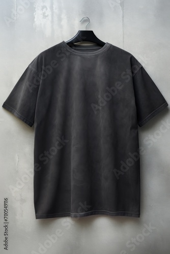 Oversized Stone Washed Black Blank T-shirt Mockup On Concrete Background