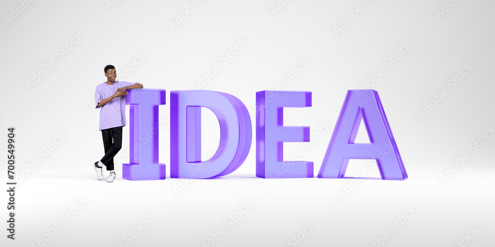 African man hand pointing at glass word idea on light background African man hand pointing at glass word idea on light background
