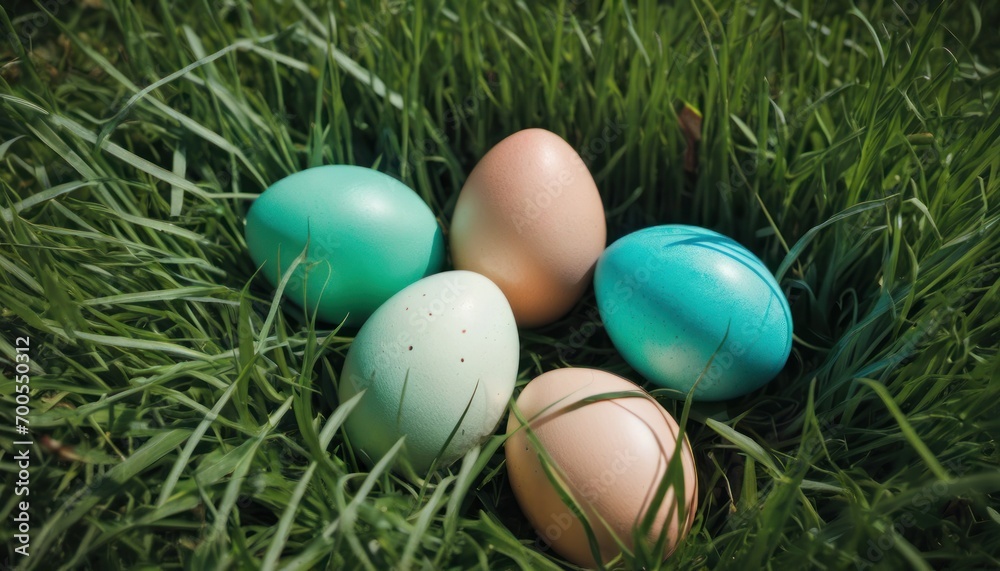 a group of eggs laying on top of a lush green grass covered grass covered in blue and brown eggs on top of a lush green grass covered grass covered field. a group of eggs laying on top of a lush green grass covered grass covered in blue and brown eggs on top of a lush green grass covered grass covered field.