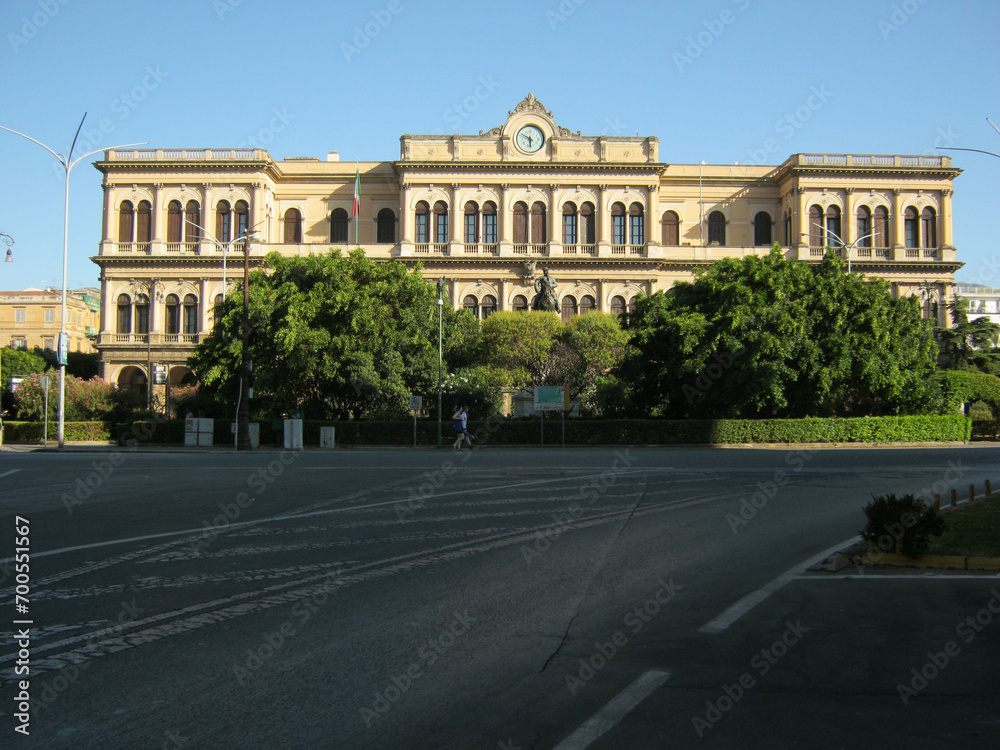 view of Palermo train station, Italy, on a sunny summer day