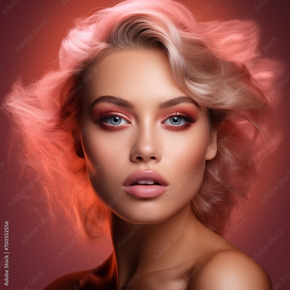 Peach Fuzz 2024 color, a woman with makeup.
generative ai