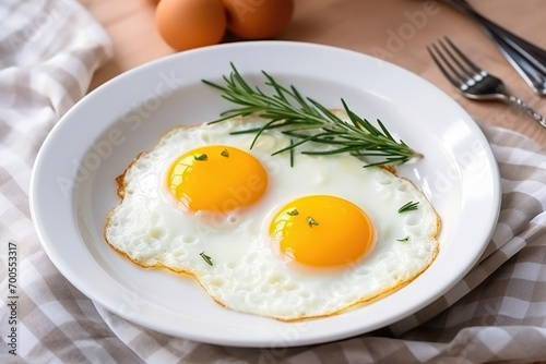 Eggs in a white plate close up