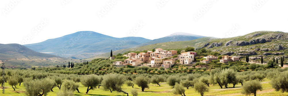 Expansive hills with scenic olive groves, panoramic countryside view, cut out