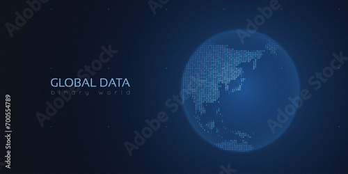 Binary planet Earth. Big data global analytics. Worldwide data connection.