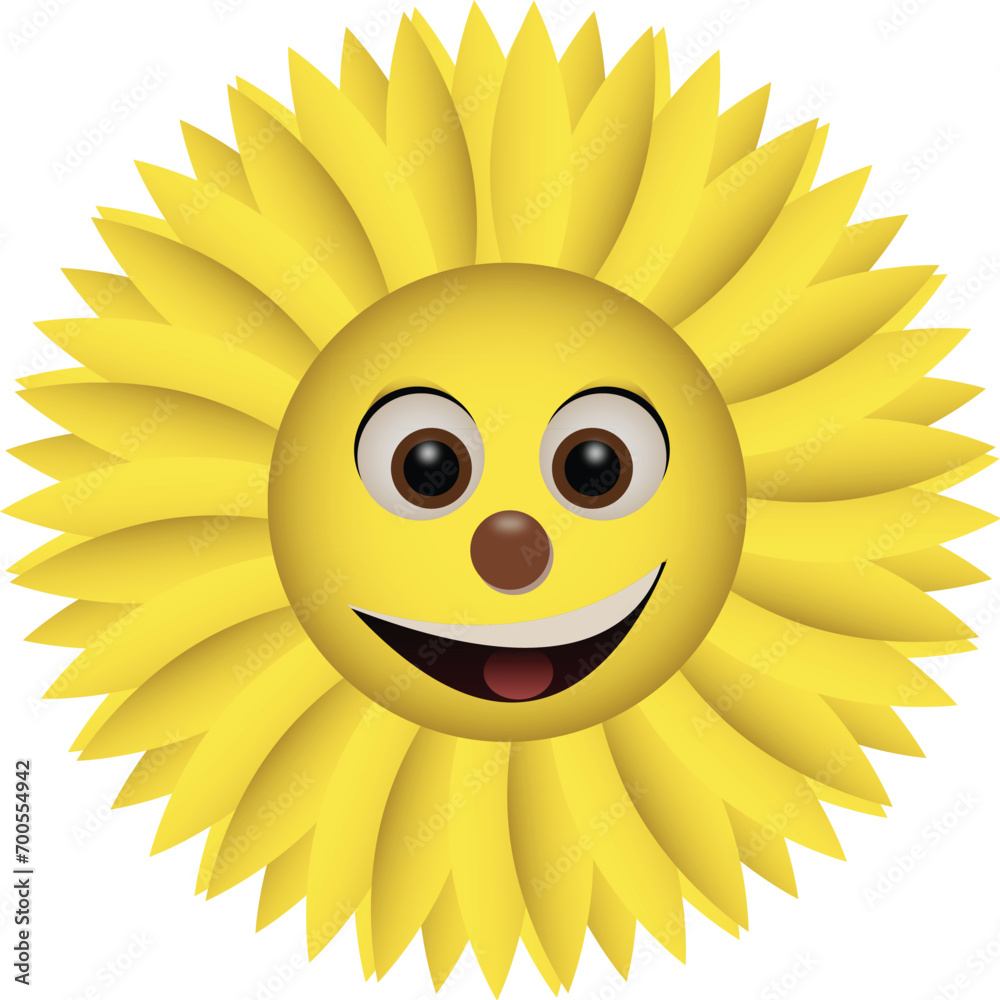 Smiling Sun cartoon vector art, Groovy Flower Cartoon Characters: Retro Trippy Style Vector Illustration, Smiling sun